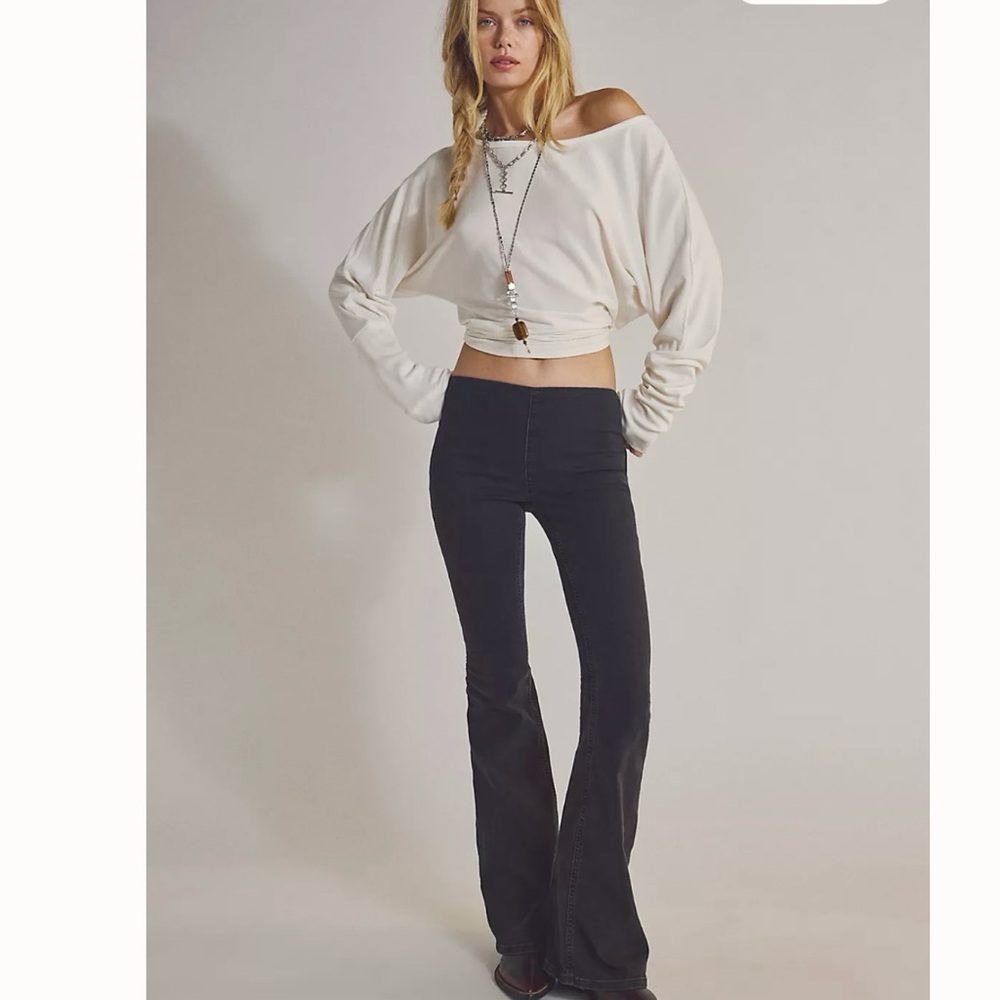 Free People Black Flare Jeans - High Waisted Wide Leg